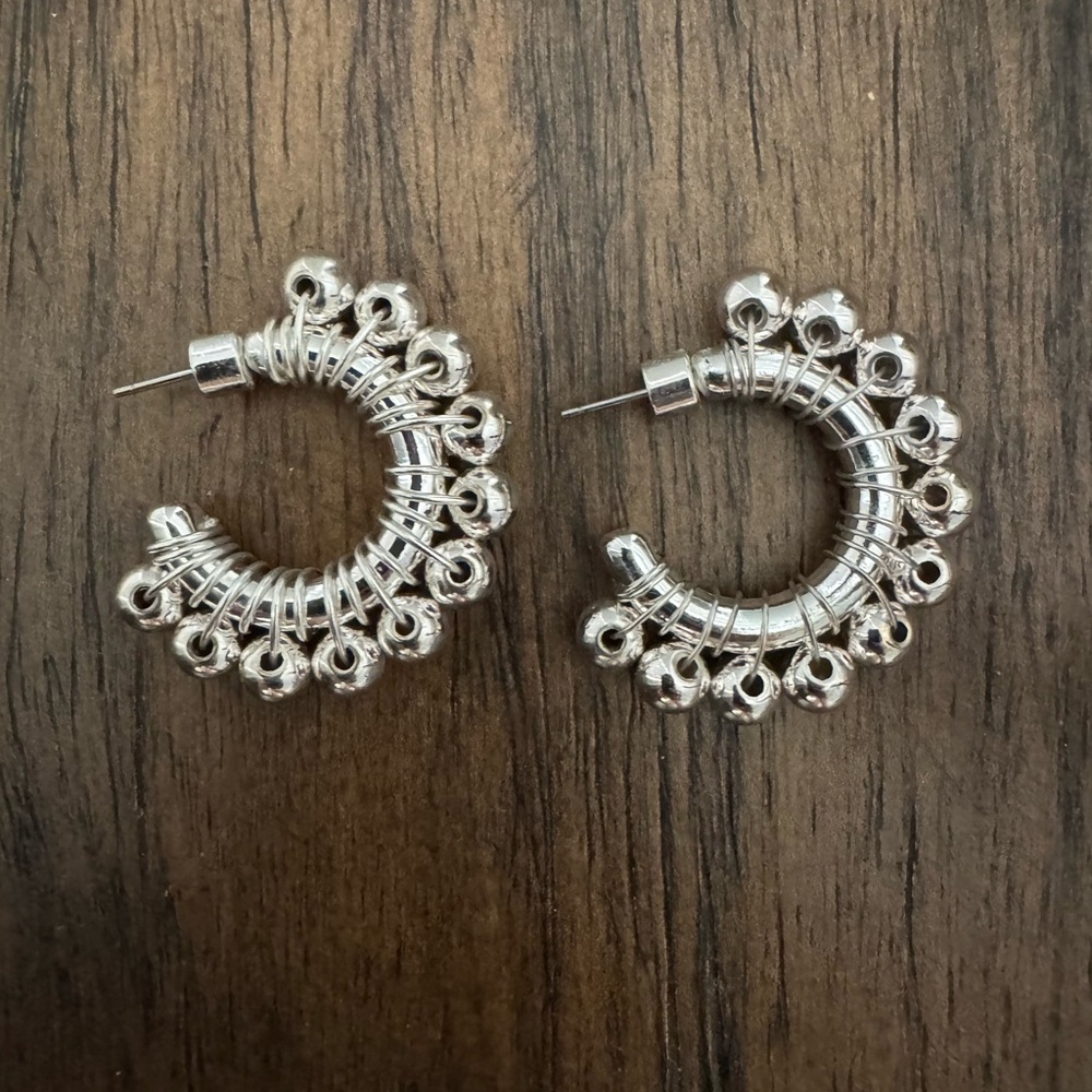Mango Silver Metallic Bead Hoop Earrings - Picture 3 of 10